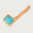 Load image into Gallery viewer, Pet slicker brush with bamboo body & handle and teal rubber pad with thin metal pins. Size XS.