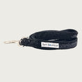 Load image into Gallery viewer, 3/4in width, black glitter dog leash with black nylon inner webbing and silver metal clasp. The fabric itself is shimmery & glittery - it is not glued on.