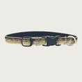 Load image into Gallery viewer, Skinny, gold gradient (light gold to deep brown) hued glitter teacup dog collar with a small D-ring, black nylon inner webbing and black plastic buckle. The fabric itself is shimmery & glittery - it is not glued on.