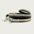 Load image into Gallery viewer, Skinny, gold gradient (light gold to deep brown) hued glitter dog leash with black nylon inner webbing and silver metal clasp. The fabric itself is shimmery & glittery - it is not glued on.