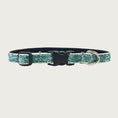 Load image into Gallery viewer, Skinny, seafoam green hued glitter teacup dog collar with a small D-ring, black nylon inner webbing and black plastic buckle. The fabric itself is shimmery & glittery - it is not glued on.