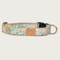 Load image into Gallery viewer, Pastel blue, green, pink & cream floral patterned dog collar with a brass D-ring and black plastic buckle.
