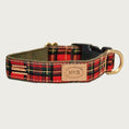 Load image into Gallery viewer, Traditional plaid dog collar in shades of red, black and dark green.