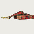 Load image into Gallery viewer, Traditional plaid dog leash in shades of red, black and dark green.