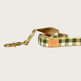 Load image into Gallery viewer, Olive green and cream gingham checkered dog leash with a brass clasp.