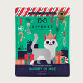 Load image into Gallery viewer, 1 oz GivePet Naughty or Mice (Salmon) cat treat bag with Christmas-themed design and cat illustration. Freeze-dried premium cat treats. Badge on top corner reads "This bag gives to shelter cats."