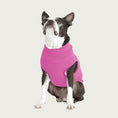 Load image into Gallery viewer, View of the front of a Boston Terrier wearing the Pink Microfiber Stretch Fleece. The color is a bright medium pink shade.