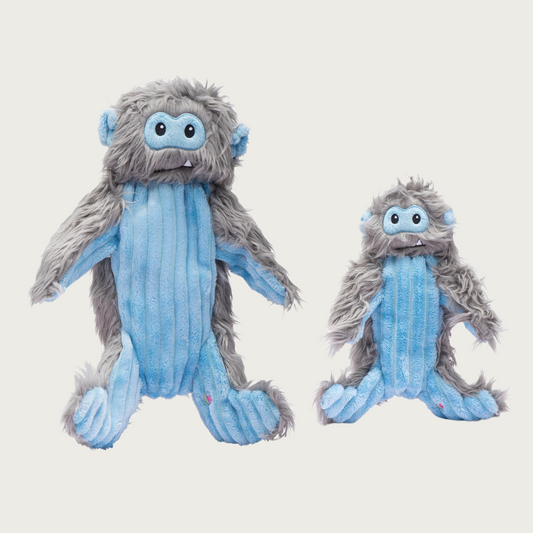 Two Snobro dog toys side by side to show the size difference between the small and large toys.
