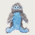 Load image into Gallery viewer, Plush dog toy resembling a hairy, abominable snowman with shaggy gray fur on its back, light blue corduroy on its front, and cute embroidered facial features.