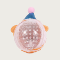 Load image into Gallery viewer, Alternate view of the birthday teddy bear ball, showing the clear, nubby ball inside after the cover is ripped off.