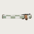Load image into Gallery viewer, 0.75" width sage green and pale white, wide checkered dog collar.