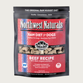 Load image into Gallery viewer, A 6 pound red bag of Northwest Naturals frozen raw diet for dogs, beef recipe. Clear window on bag shows small cube-sized nuggets.