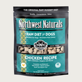 Load image into Gallery viewer, A 6 pound teal bag of Northwest Naturals frozen raw diet for dogs, chicken recipe. Clear window on bag shows small cube-sized nuggets.