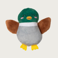Load image into Gallery viewer, Mini plush mallard duck dog toy with green head, brown wings, gray body, and yellow feet. Cute embroidered facial details.
