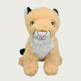 Load image into Gallery viewer, Front view of the Crunch Mountain Lion dog toy It has beige plush fur with white chest, muzzle and inner ears. Black tips on its tail and outer ears. Embroidered eyes and snout give it a cute expression.