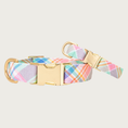 Load image into Gallery viewer, Two Blooming Plaid dog collars with different widths (5/8" and 1"), with the smaller & more narrow collar leaning on the larger one.