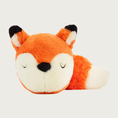 Load image into Gallery viewer, An orange and cream plush fox dog toy ball, with black-tipped ears and nose, and embroidered closed eyes.