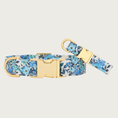 Load image into Gallery viewer, Two Jardin dog collars with different widths (5/8" and 1"), with the smaller & more narrow collar leaning on the larger one.