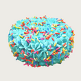 Load image into Gallery viewer, Bright teal blue frosted dog cake with textured frosting & multicolored sprinkles.