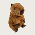 Load image into Gallery viewer, 12in Brown capybara plush dog toy in a seated position. Its textured plush has an extra wide wale resembling corduroy. Dark brown tips on its ears, nose, and feet, and embroidered eyes.