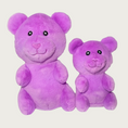 Load image into Gallery viewer, Two plush purple gummy bear shaped dog toys, side by side to show size difference.