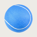 Load image into Gallery viewer, A large, bright blue tennis ball with traditional white seam lines.