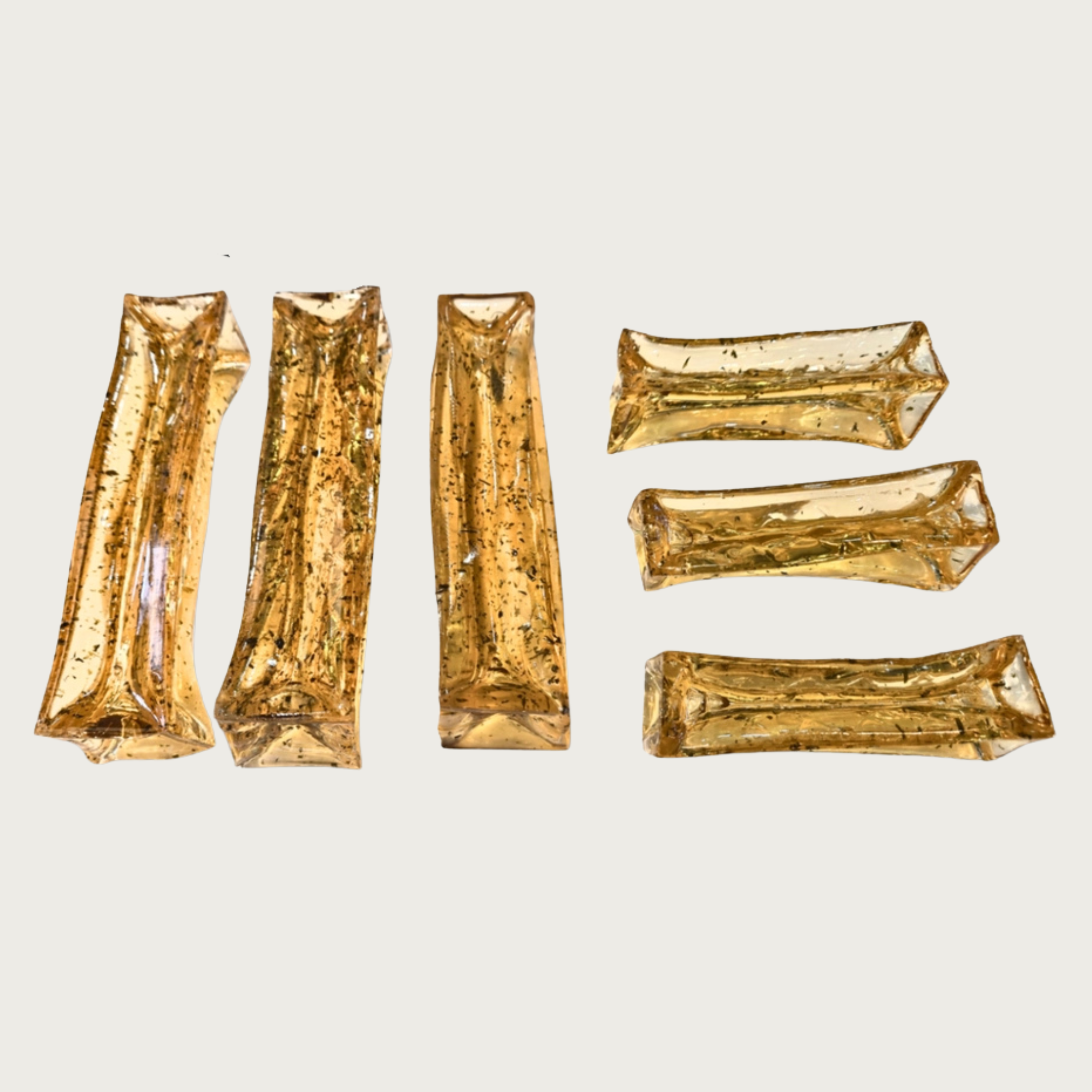 3 large and 3 small Pork Parsley collagen chews, side by side to show size difference and shape variation.