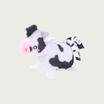 Load image into Gallery viewer, A plush cow cat toy with a black and white spotted pattern, pink snout, and small ears.