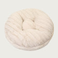 Load image into Gallery viewer, Round, cream colored plush pet bed with textured faux mink fur.