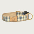 Load image into Gallery viewer, Classic plaid dog collar in shades of pale yellow, blue and black.