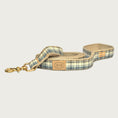 Load image into Gallery viewer, Classic plaid dog leash in shades of pale yellow, blue and black.