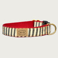 Load image into Gallery viewer, Dog collar with cream base color and black stripes, and red inner webbing.