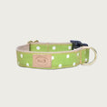 Load image into Gallery viewer, 1" width lime green dog collar with sparse, small white polka dot pattern.