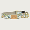 Load image into Gallery viewer, Dog collar featuring a subtle, large sized floral pattern in shades of muted blue, green and white.