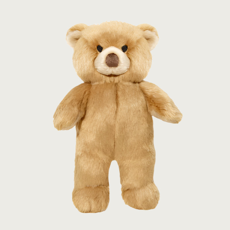 Plush Mr. Honey Bear dog toy from Fluff & Tuff. Classic teddy bear design with a tan body and embroidered facial features.