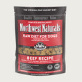 Load image into Gallery viewer, A 6 pound bag of Northwest Naturals frozen raw diet for dogs, beef recipe. Clear window on bag shows small cube-sized nuggets.