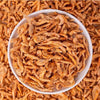 A plate full of Freeze-Dried Baby Shrimp from Arya! Sit. Overhead view, to show full detail. 1.5" - 2" long shrimp are whole body.