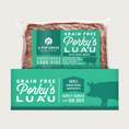 Load image into Gallery viewer, 12 lb green box of Porky's Luau recipe dog food from A Pup Above. One pouch is shown as an example of what's inside.
