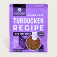 Load image into Gallery viewer, 3 lb purple bag of A Pup Above Turducken recipe dog food. 95% animal protein, gently cooked sous vide. Bag has a small photo of a bowl of the food, that looks like ground beef with chopped bits of green beans, apples, and sweet potato.
