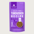 Load image into Gallery viewer, 7 lb purple bag of A Pup Above Turducken recipe dog food. 95% animal protein, gently cooked sous vide. Bag has a small photo of a bowl of the food, that looks like ground beef with chopped bits of green beans, apples, and sweet potato.
