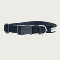 Load image into Gallery viewer, Black glitter 0.75" wide dog collar with a D-ring, black nylon inner webbing and black plastic buckle. The fabric itself is shimmery & glittery - it is not glued on.

