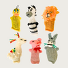 More examples of Barn Yarn Animal cat toys. There is a yellow duck, zebra, lion, llama, pig, and a donkey.
