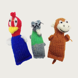 Three Barn Yarn Animal cat toys, side by side. There is Woody Woodpecker, a gray mouse, and a brown & white monkey.