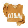 Mustard yellow crew neck sweatshirt, with Cat Mama on chest in large, varsity style, white text.