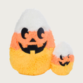 Load image into Gallery viewer, Both sizes of the Fluffy Candy Corn dog toy side by side to show size difference.

