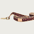 Load image into Gallery viewer, Dog leash with a deep burgundy colored background, with tan leaves accented with lighter shades of burgundy.
