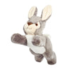 Plush Jessica Bunny dog toy from Fluff & Tuff. Its front and back legs are outstretched, and its body is a warm gray, with cream tummy, tail, muzzle and inner ears.