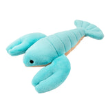 Aqua blue plush Rachel Mini Lobster dog toy from Fluff & Tuff. Toy has a tan belly and black eyes.