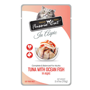 fussie cat adult cat food tuna with ocean fish in aspic 2.47 oz pouch