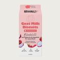 Load image into Gallery viewer, Carton of Glacier's Goodies Goat Milk Biscuits blended with real raspberries and dragonfruit for natural flavor. Dehydrated dog treats, handmade in small batches. Handmade in Washington. 5 oz net wt.
